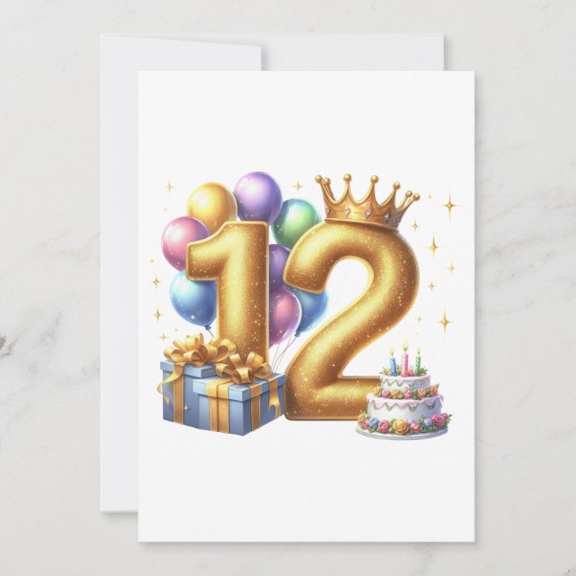 Golden 12th Birthday Invitation (Front)