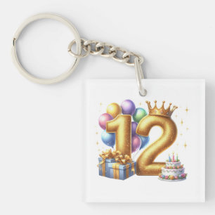 Golden 12th Birthday Key Ring