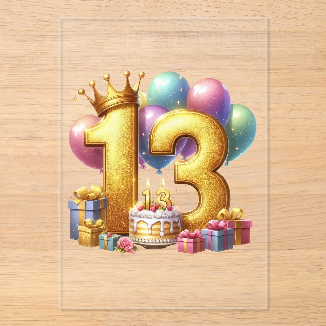 Golden 13th Birthday Acrylic Invitations (Front)