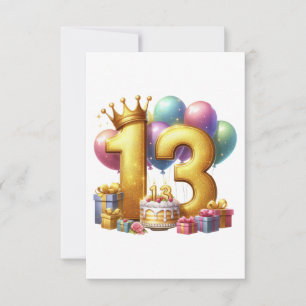 Golden 13th Birthday Card