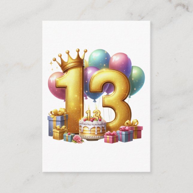 Golden 13th Birthday Enclosure Card (Front)