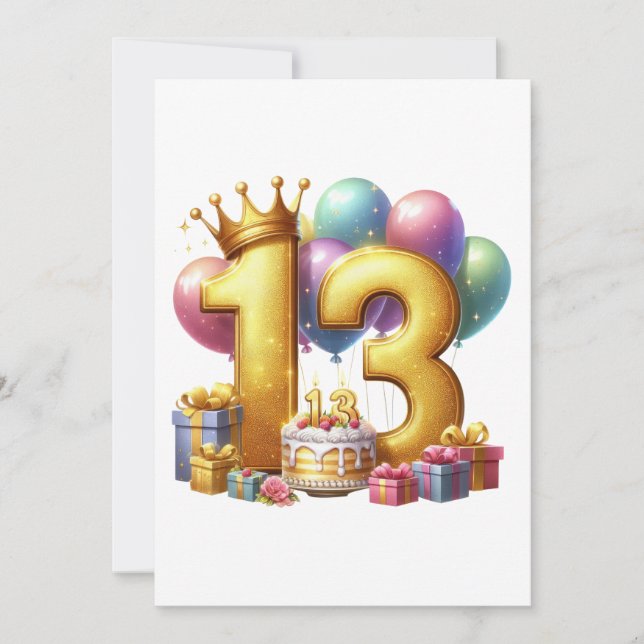 Golden 13th Birthday Invitation (Front)