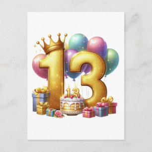 Golden 13th Birthday Invitation Postcard