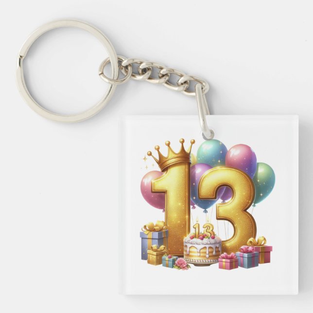 Golden 13th Birthday Key Ring (Front)
