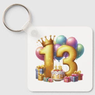 Golden 13th Birthday Key Ring