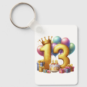 Golden 13th Birthday Key Ring