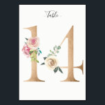 Golden 14 Floral Table Number Card<br><div class="desc">Golden number with soft pastel floral embelishment table number card. Personalise text font style,  size,  and colour.</div>