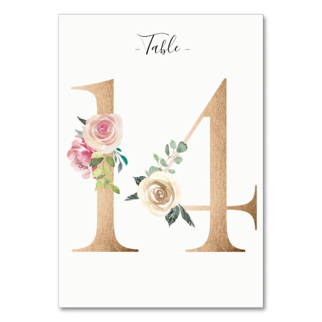 Golden 14 Floral Table Number Card (Front)