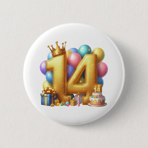 Golden 14th Birthday 6 Cm Round Badge