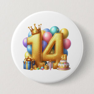Golden 14th Birthday 7.5 Cm Round Badge