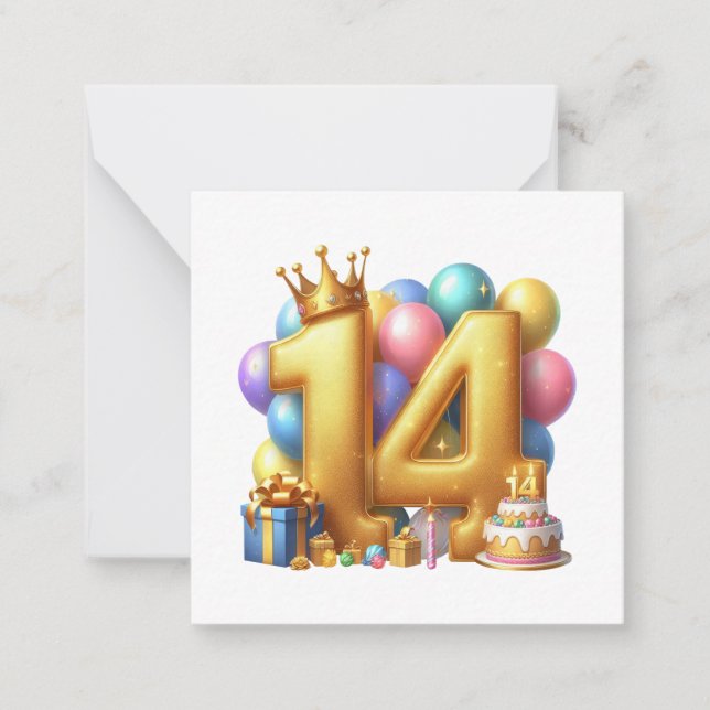 Golden 14th Birthday Card (Front)