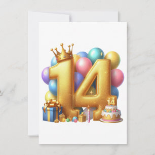Golden 14th Birthday Card