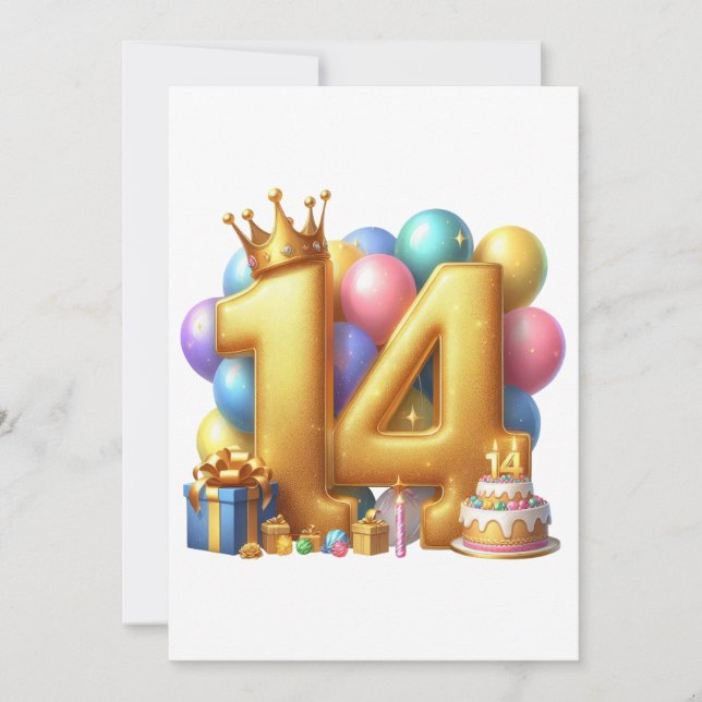Golden 14th Birthday Card (Front)