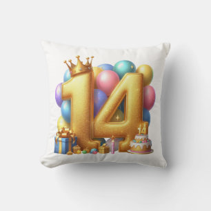Golden 14th Birthday Cushion
