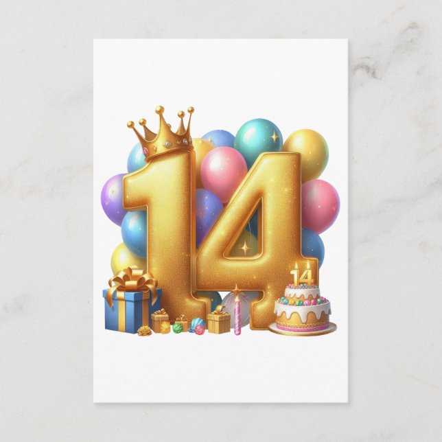 Golden 14th Birthday Enclosure Card (Front)