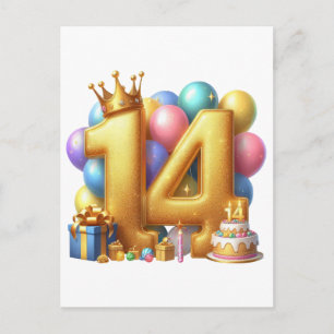 Golden 14th Birthday Holiday Postcard