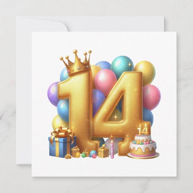Golden 14th Birthday Invitation (Front)