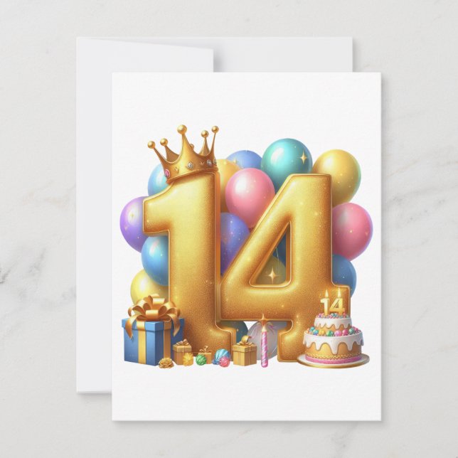 Golden 14th Birthday Invitation (Front)