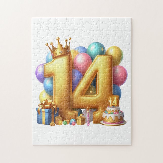 Golden 14th Birthday Jigsaw Puzzle (Vertical)