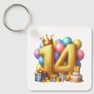Golden 14th Birthday Key Ring