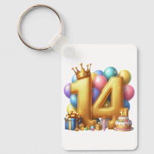 Golden 14th Birthday Key Ring