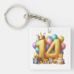 Golden 14th Birthday Key Ring