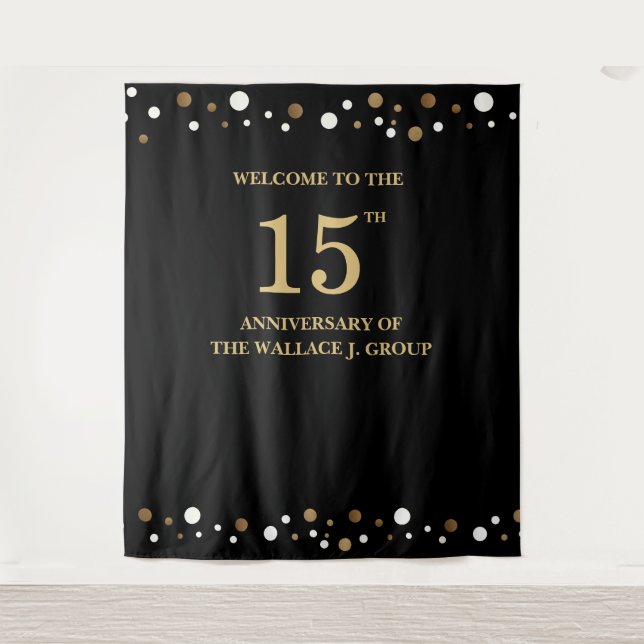 Golden 15 Anniversary Corporate  Photo backdrop Tapestry (Front)