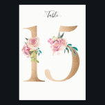 Golden 15 Floral Table Number Card<br><div class="desc">Golden number with soft pastel floral embelishment table number card. Personalise text font style,  size,  and colour.</div>