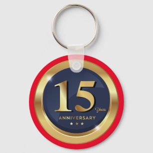 Golden 15th Anniversary Key Ring
