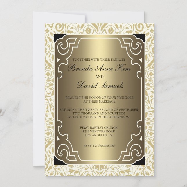 Golden 1920s Art Deco Wedding Invitation (Front)