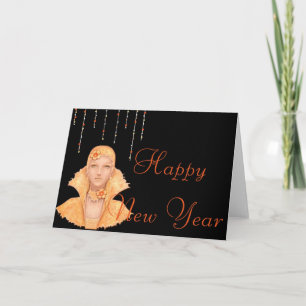 Golden 1920's Retro Woman Happy New Year Card
