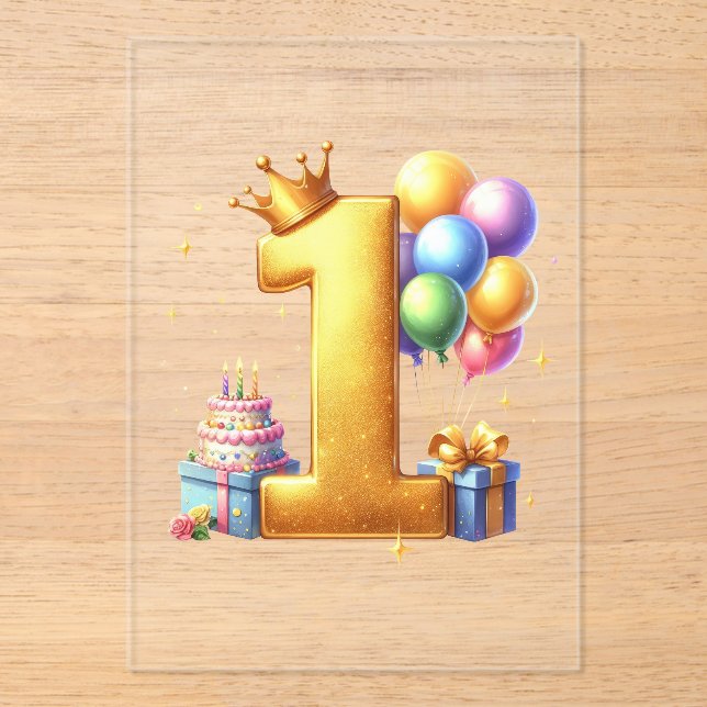 Golden 1st Birthday Acrylic Invitations (Front)