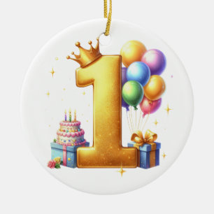 Golden 1st Birthday Ceramic Tree Decoration