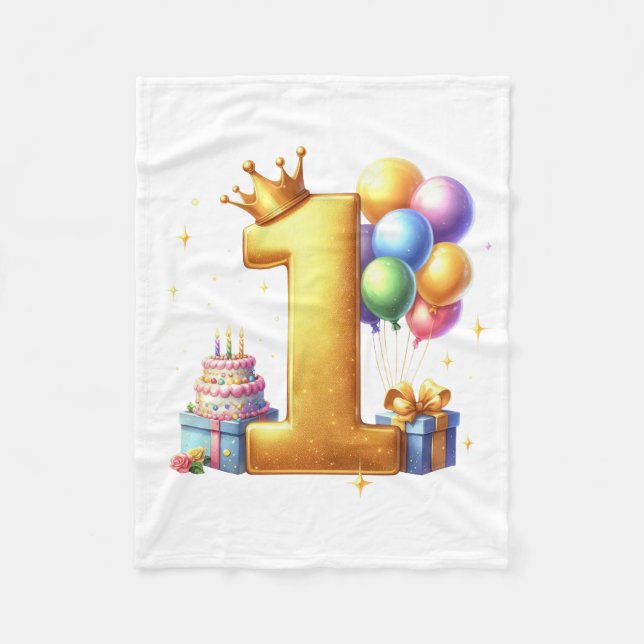 Golden 1st Birthday Fleece Blanket (Front)
