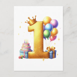 Golden 1st Birthday Holiday Postcard