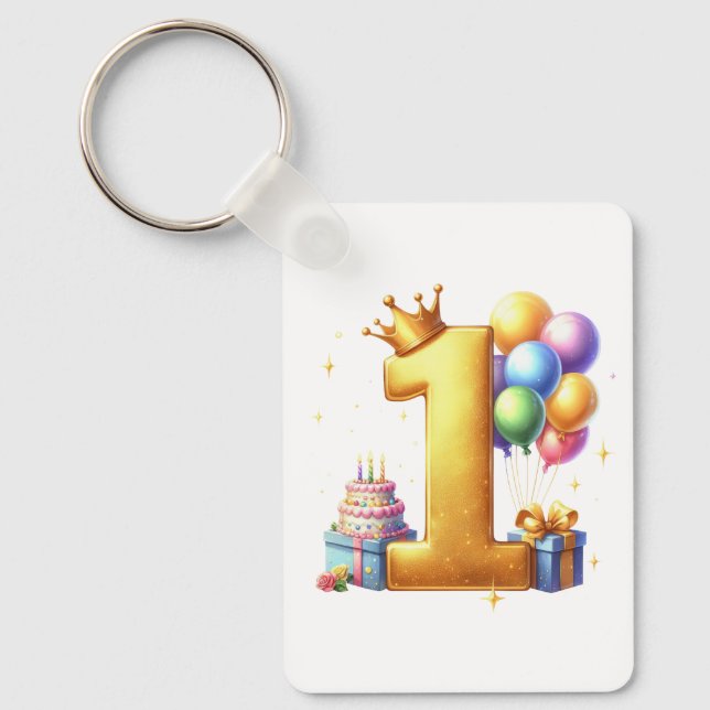 Golden 1st Birthday Key Ring (Front)