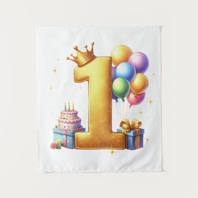 Golden 1st Birthday Tapestry (Front)