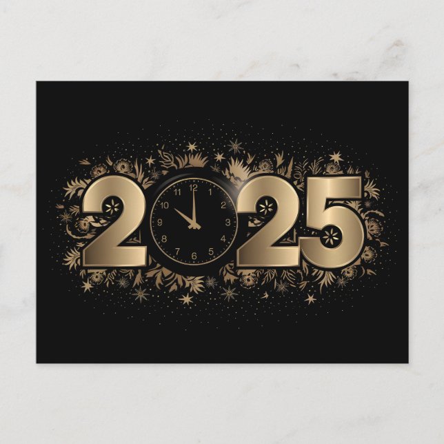 Golden 2025 New Year Celebration Holiday Postcard (Front)
