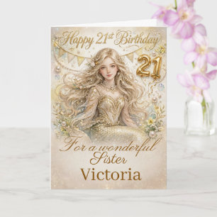 Golden 21st Birthday – Sister Celebration Card