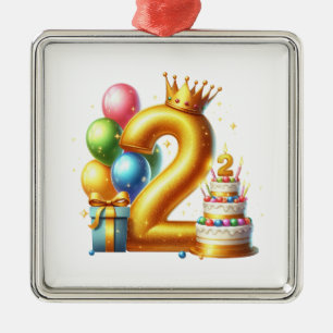 Golden 2nd Birthday Metal Tree Decoration