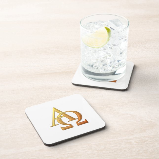 Golden "3-D" Alpha and Omega Symbol Coaster (Right Side)