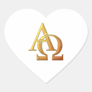 Golden "3-D" Alpha and Omega Symbol Heart Sticker