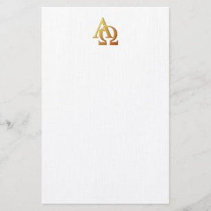 Golden "3-D" Alpha and Omega Symbol Stationery