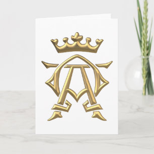 Golden "3-D" Alpha and Omega w/Crown Symbol Note Card
