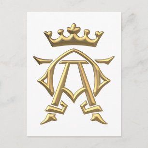 Golden "3-D" Alpha and Omega w/Crown Symbol Postcard