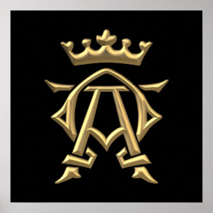 Golden "3-D" Alpha and Omega w/Crown Symbol Poster