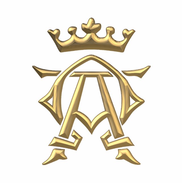 Golden "3-D" Alpha and Omega w/Crown Symbol Standing Photo Sculpture (Front)