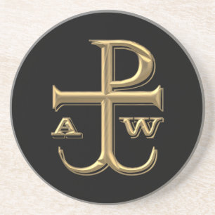 Golden "3-D" Chi-Rho with Anchor Coaster