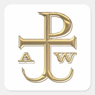 Golden "3-D" Chi-Rho with Anchor Square Sticker