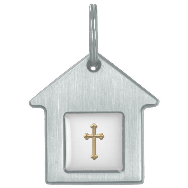 Golden "3-D" Cross 2 Pet Tag (Front)